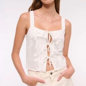NWT ABERCROMBIE & FITCH crochet style tie front tank size small white boho